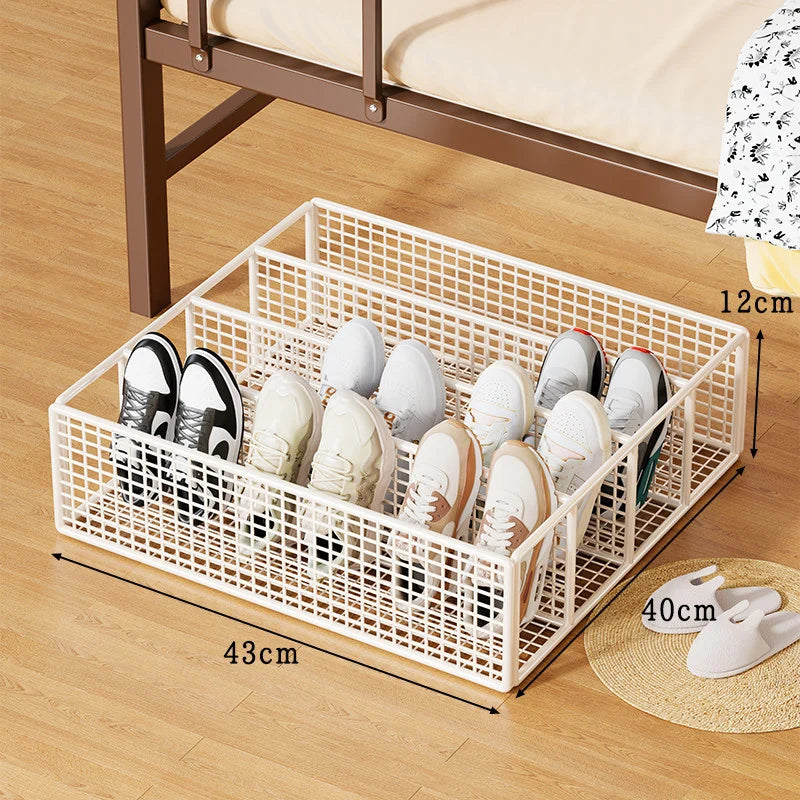 Under-Bed Shoe Organizer Ventilated Metal Mesh Divided Slots