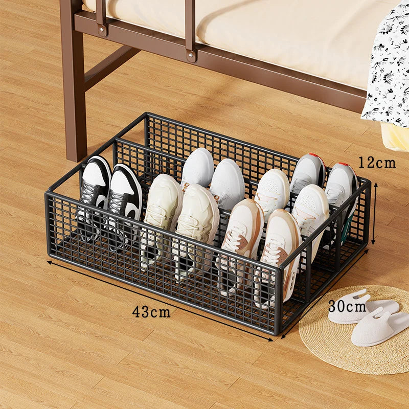 Under-Bed Shoe Organizer Ventilated Metal Mesh Divided Slots