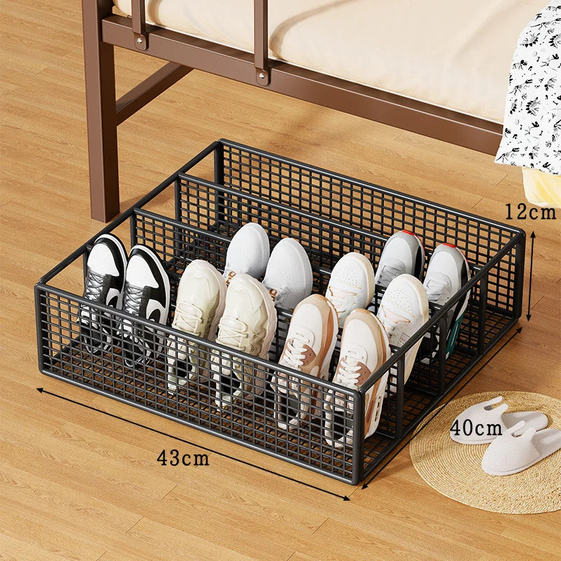 Under-Bed Shoe Organizer Ventilated Metal Mesh Divided Slots