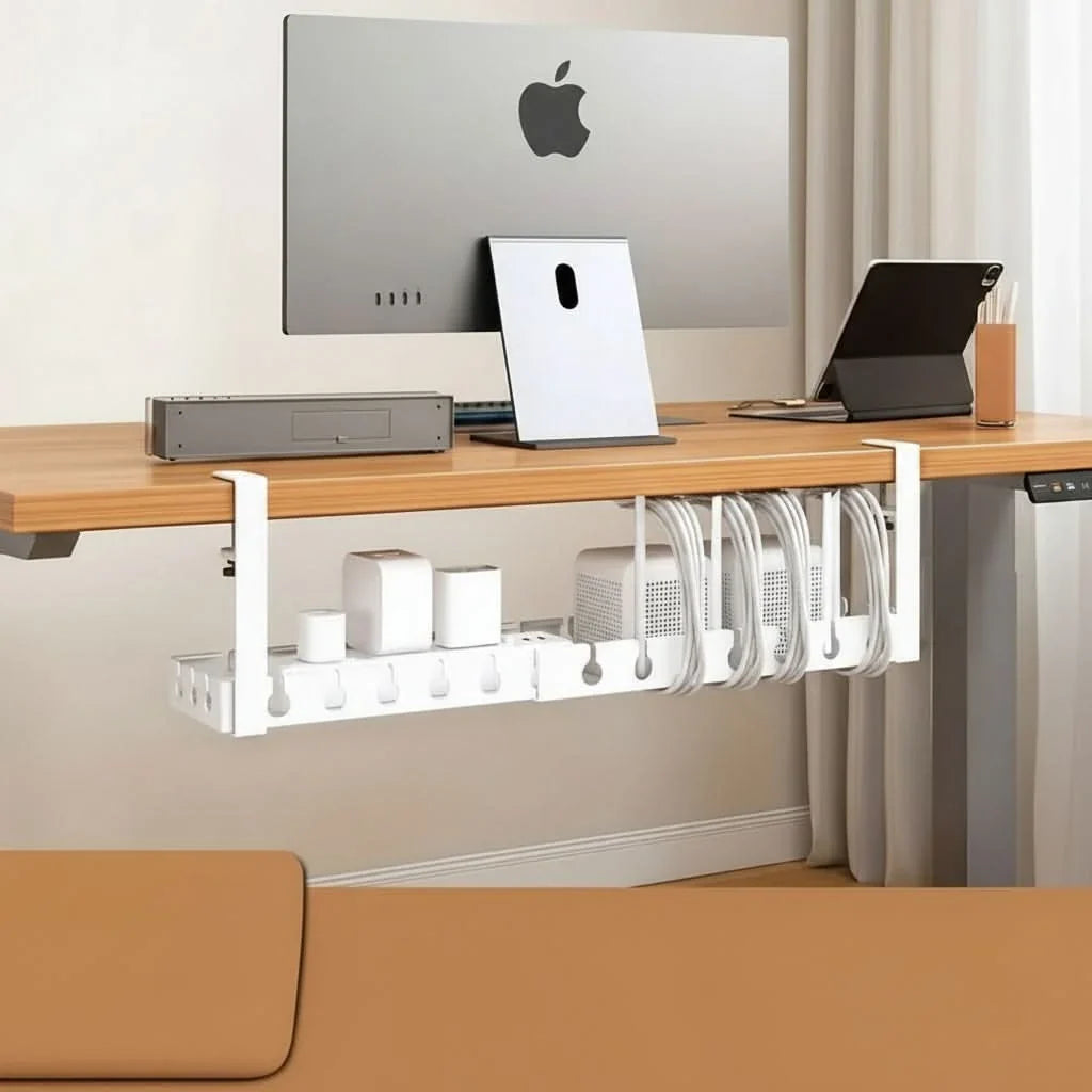 Under-Desk Cable Organizer Adjustable Strap & Secure Clips