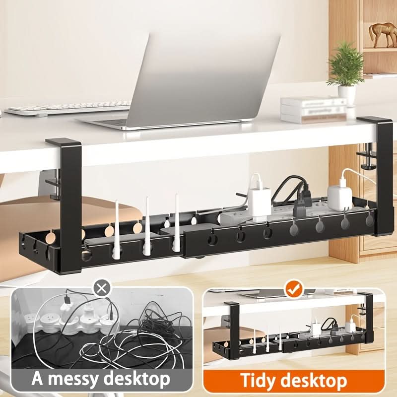 Under-Desk Cable Organizer Adjustable Strap & Secure Clips