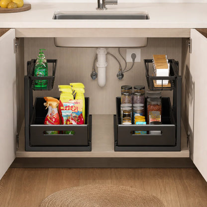 Under-Sink Storage Organizer 2-Tier Pull-Out Design