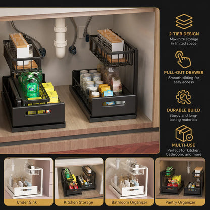Under-Sink Storage Organizer 2-Tier Pull-Out Design