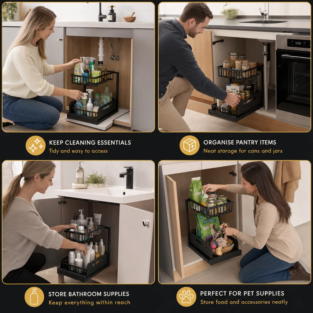 Under-Sink Storage Organizer 2-Tier Pull-Out Design