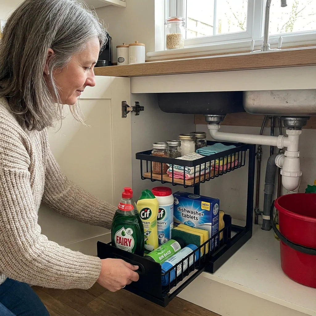 Under-Sink Storage Organizer 2-Tier Pull-Out Design