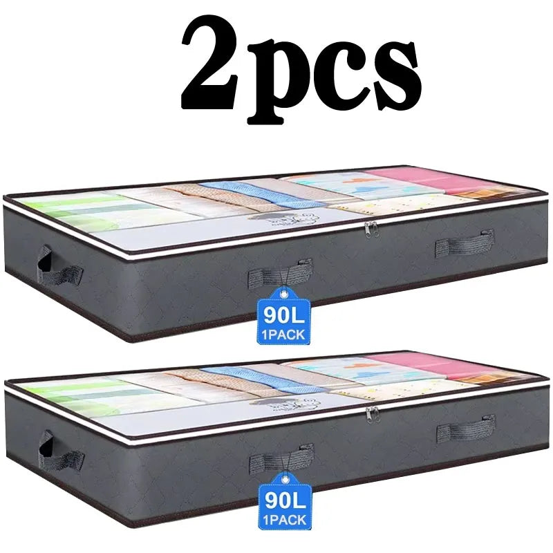 Underbed Storage Bags Set of 2 Foldable Transparent Lid