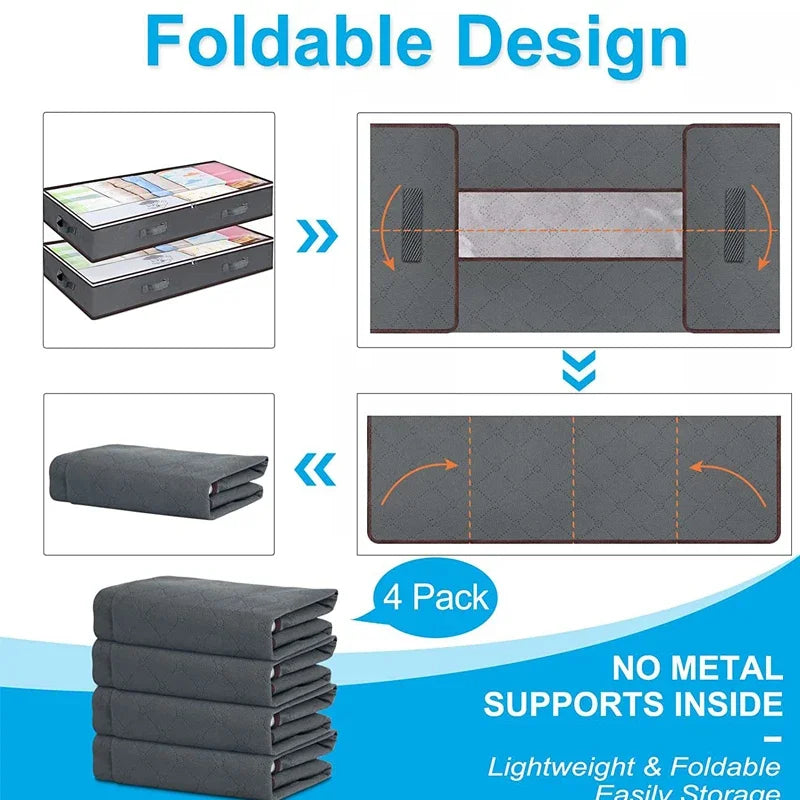 Underbed Storage Bags Set of 2 Foldable Transparent Lid