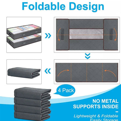 Underbed Storage Bags Set of 2 Foldable Transparent Lid