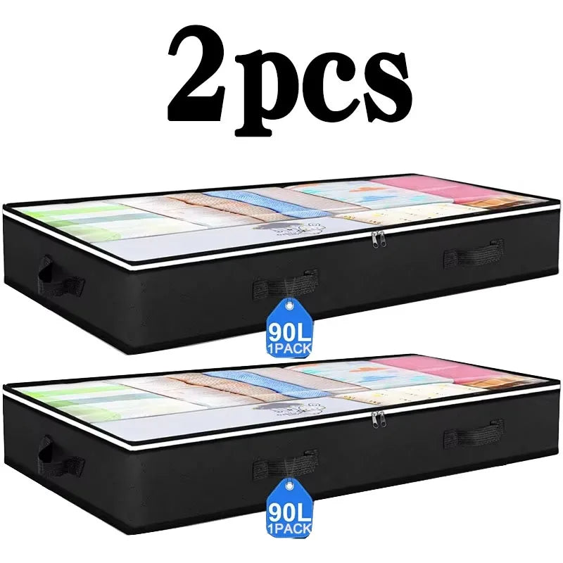 Underbed Storage Bags Set of 2 Foldable Transparent Lid