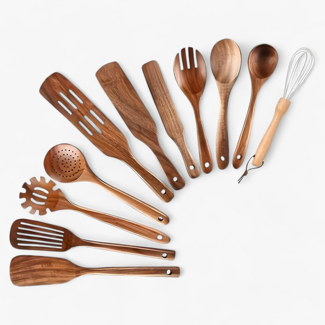 Utensil Set 11-Piece Food-Safe Hardwood With Whisk