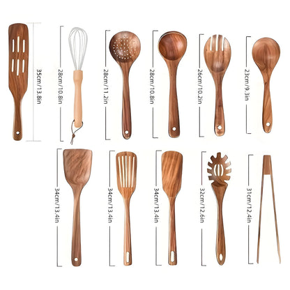 Utensil Set 11-Piece Food-Safe Hardwood With Whisk