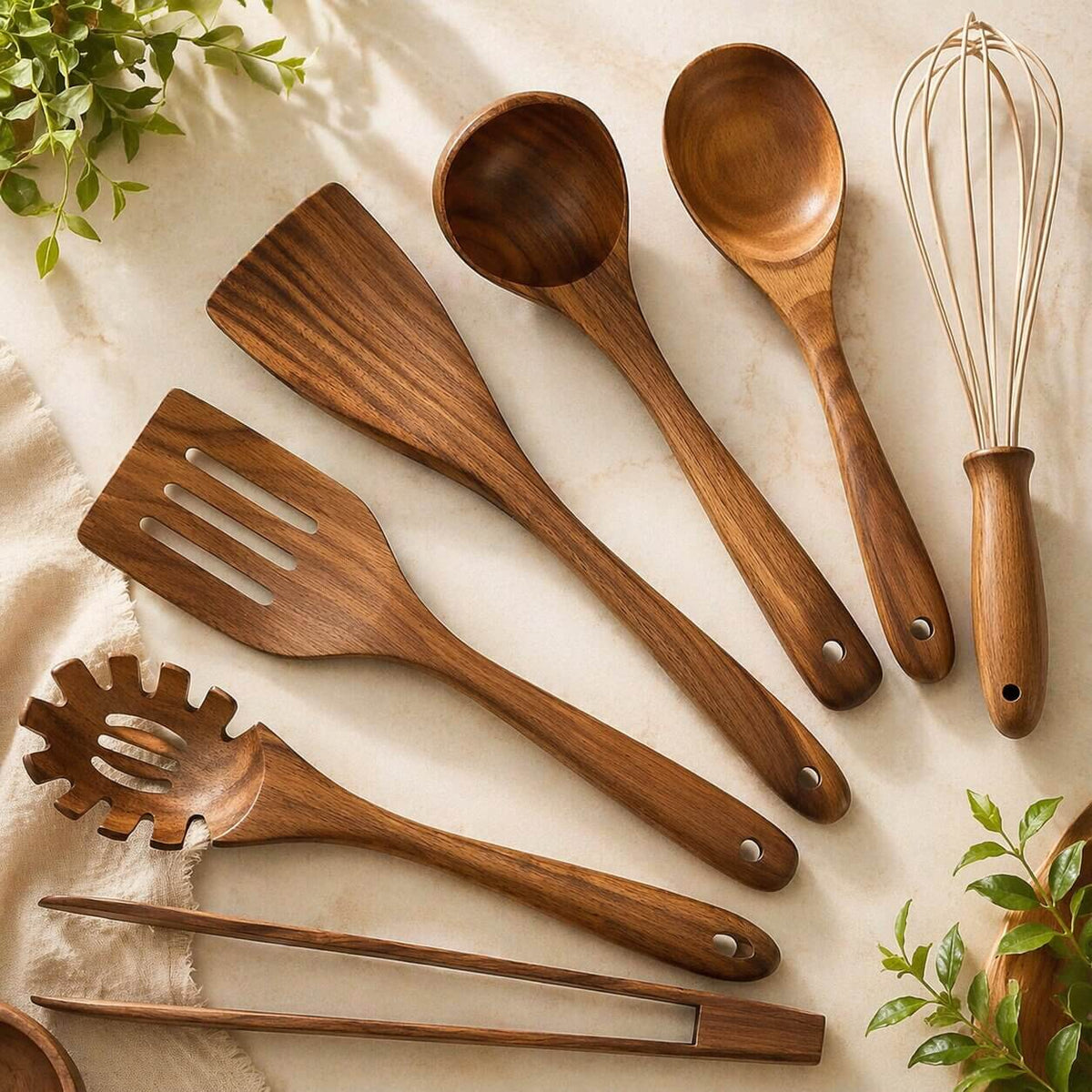 Utensil Set Natural Wood & Nonstick-Safe Set of 7
