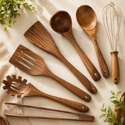Utensil Set Natural Wood & Nonstick-Safe Set of 7