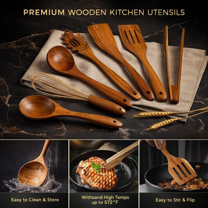 Utensil Set Natural Wood & Nonstick-Safe Set of 7