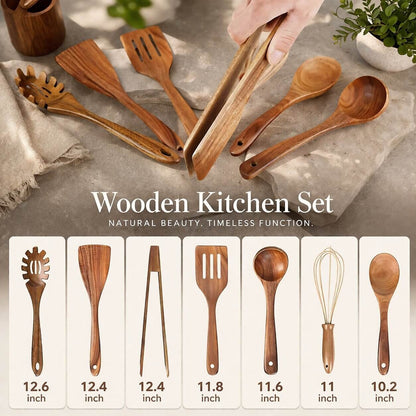 Utensil Set Natural Wood & Nonstick-Safe Set of 7