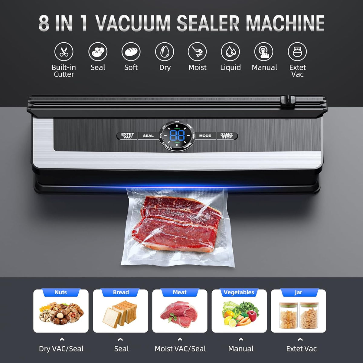 Vacuum Sealer Built-In Cutter & LED Display