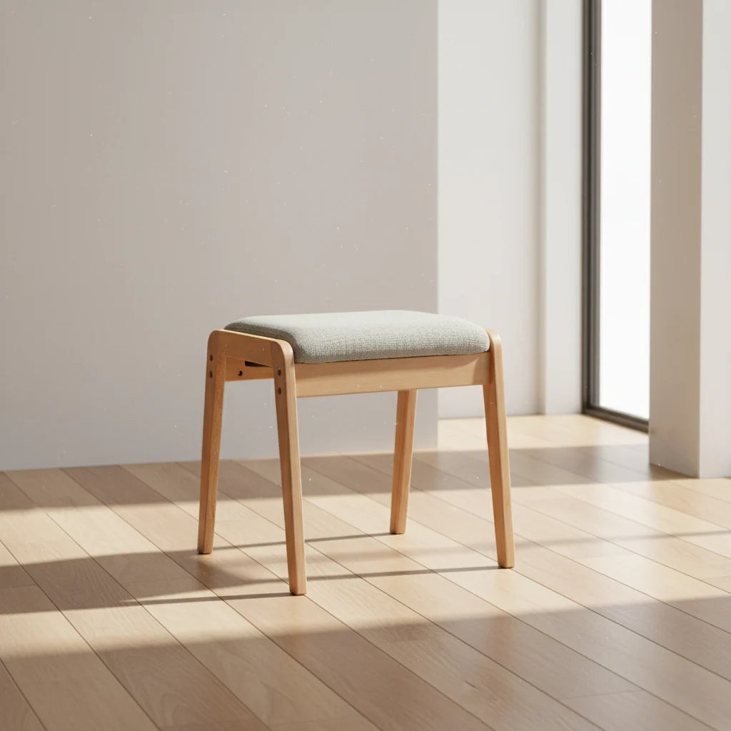Vanity Stool Solid Wood Frame Linen Upholstered Seat