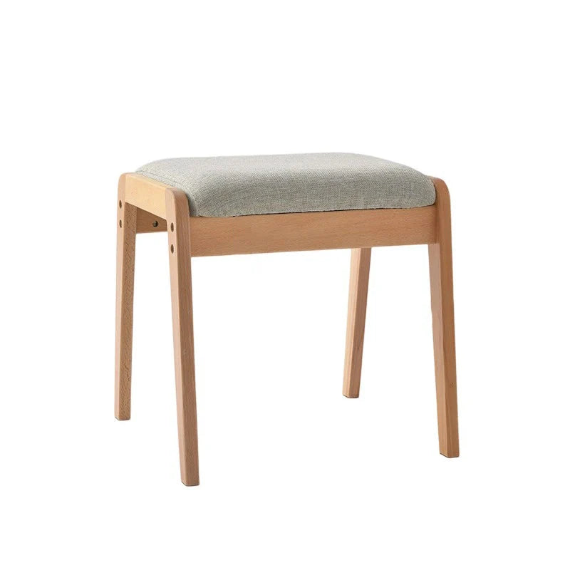 Vanity Stool Solid Wood Frame Linen Upholstered Seat