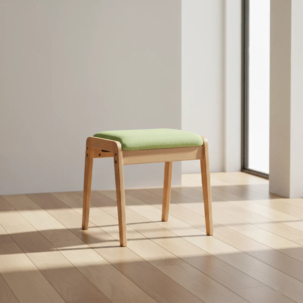 Vanity Stool Solid Wood Frame Linen Upholstered Seat