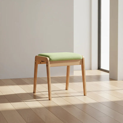 Vanity Stool Solid Wood Frame Linen Upholstered Seat