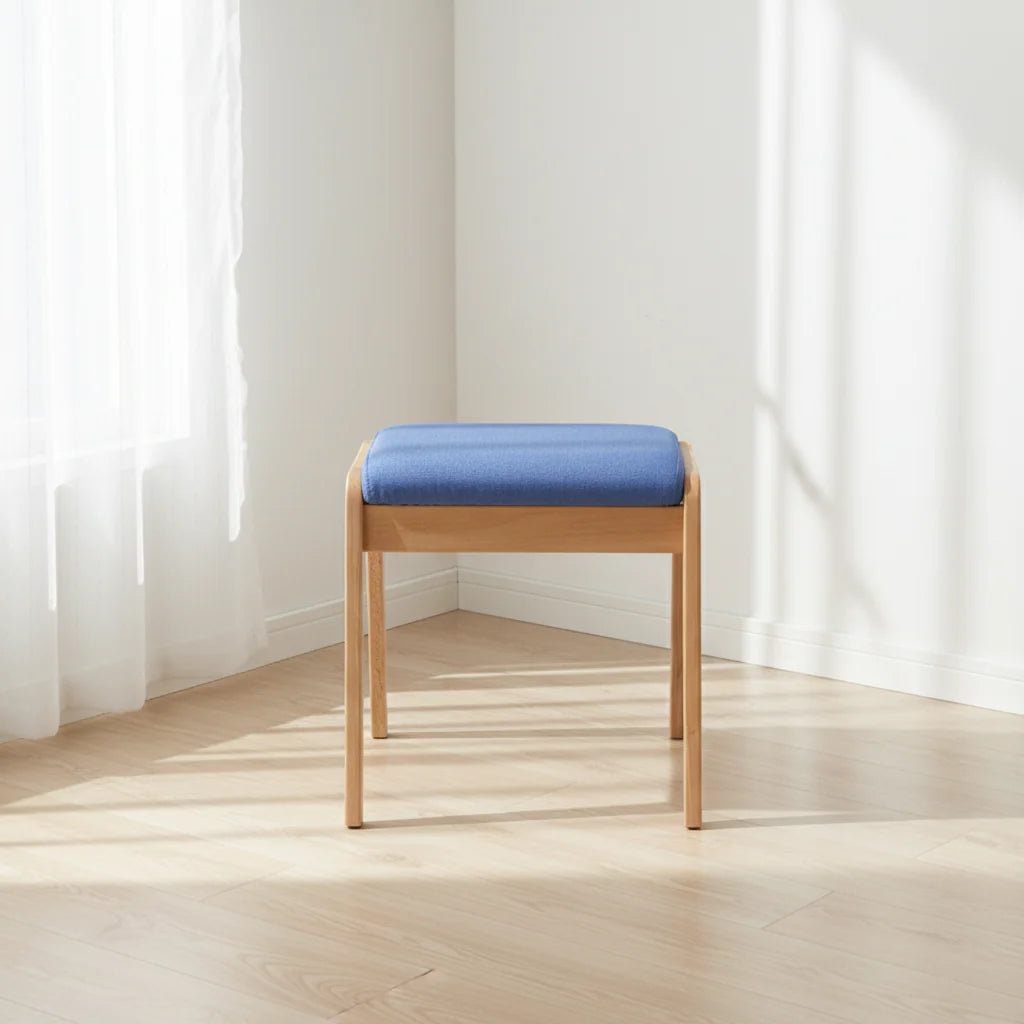 Vanity Stool Solid Wood Frame Linen Upholstered Seat