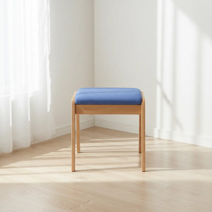 Vanity Stool Solid Wood Frame Linen Upholstered Seat