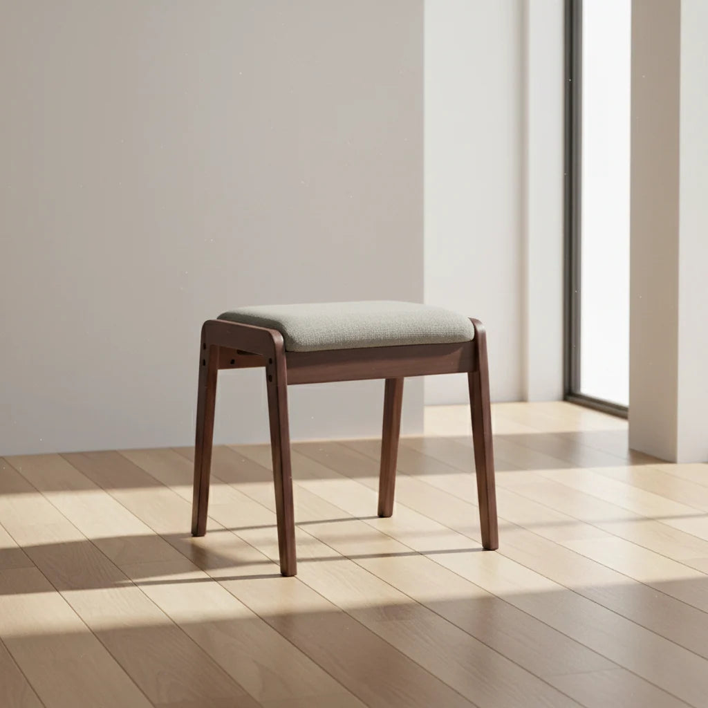 Vanity Stool Solid Wood Frame Linen Upholstered Seat
