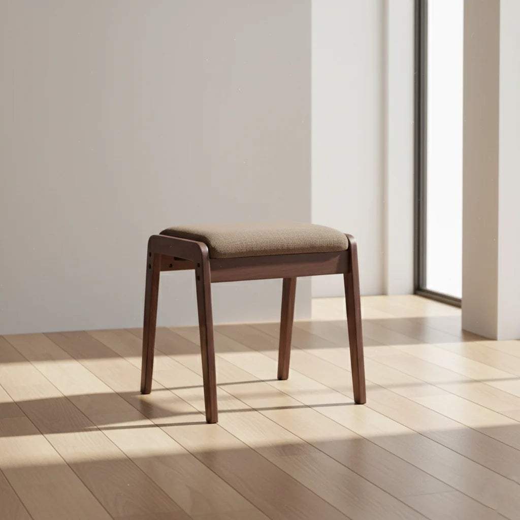 Vanity Stool Solid Wood Frame Linen Upholstered Seat