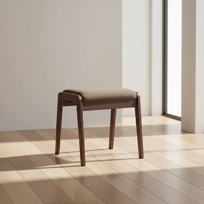 Vanity Stool Solid Wood Frame Linen Upholstered Seat
