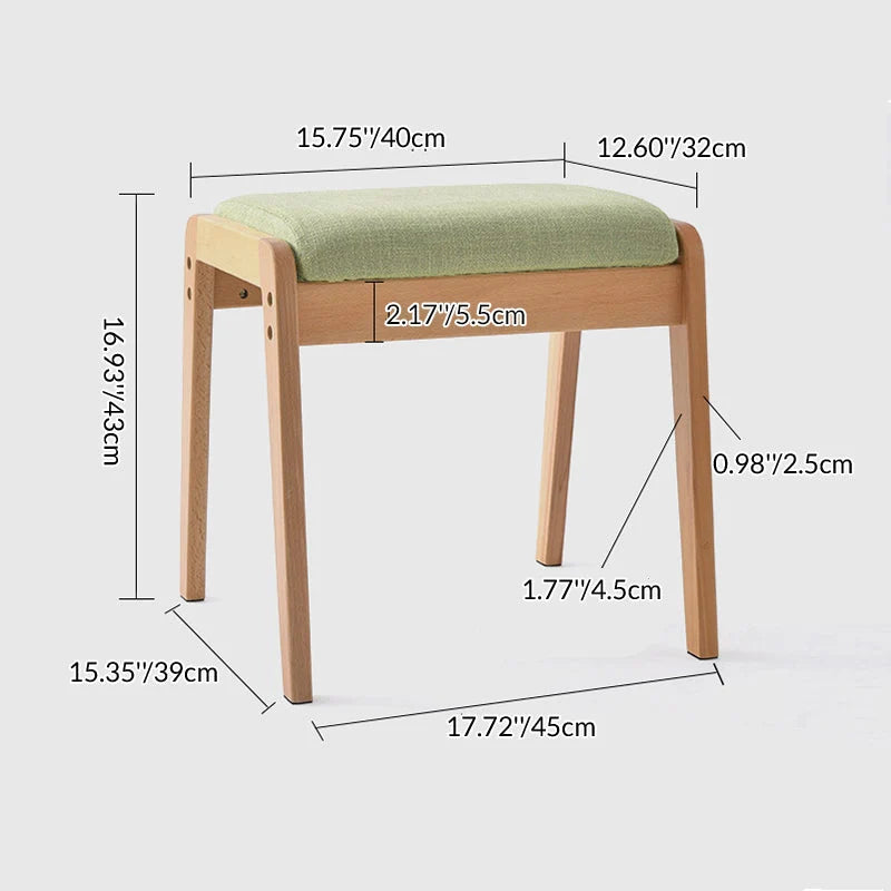 Vanity Stool Solid Wood Frame Linen Upholstered Seat