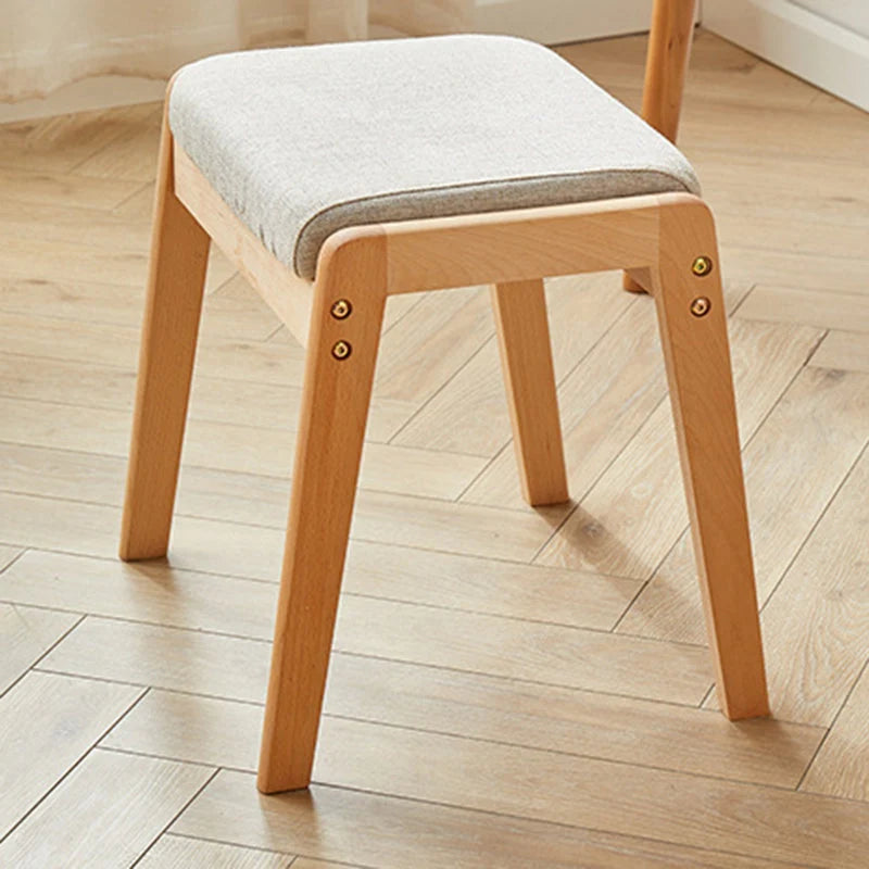 Vanity Stool Solid Wood Frame Linen Upholstered Seat