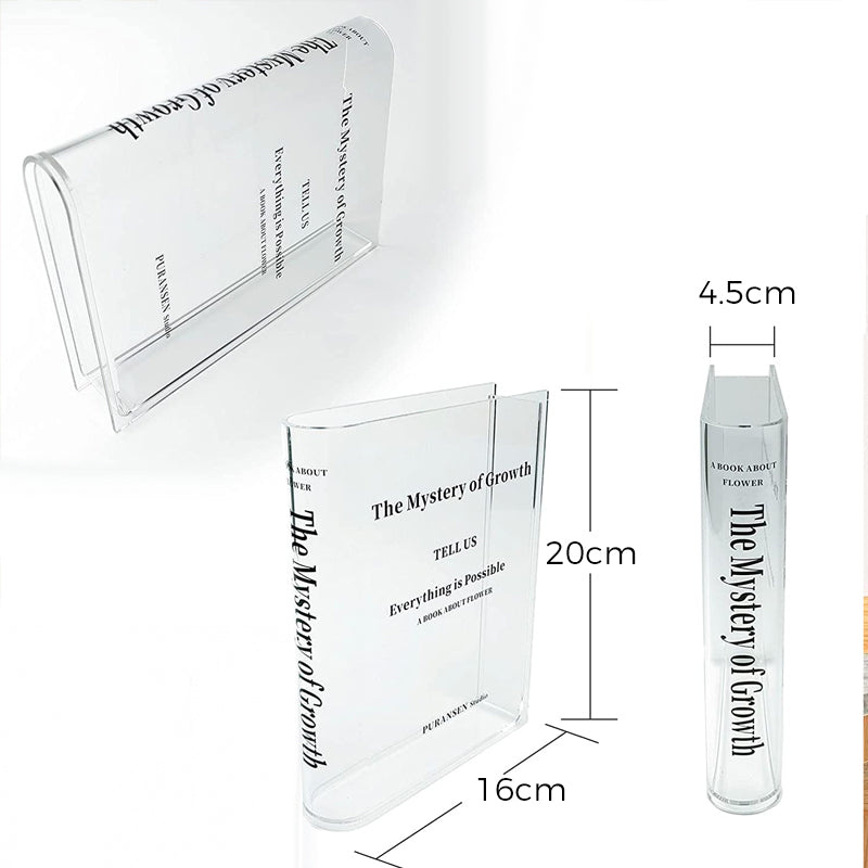 Vase Book-Shaped Clear & Shatterproof Acrylic
