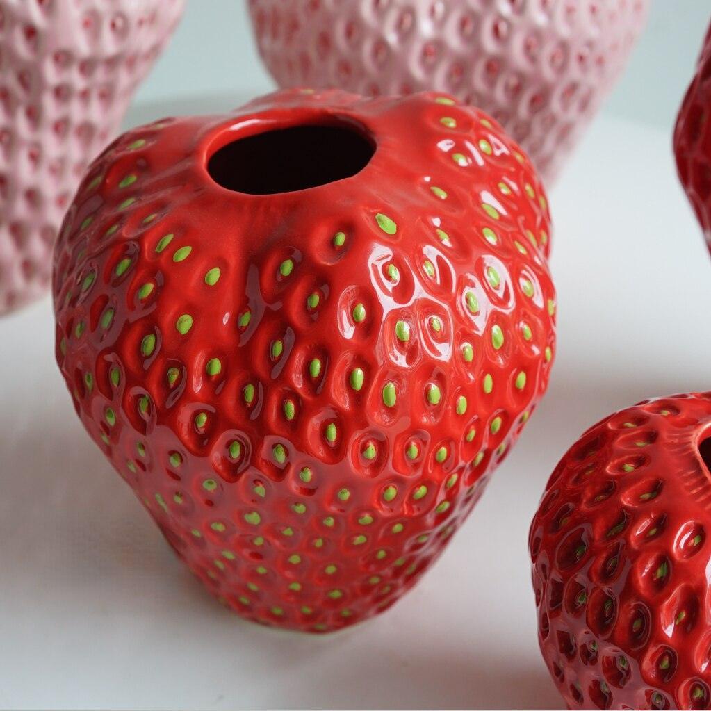 Vase Strawberry Shaped Glazed Ceramic