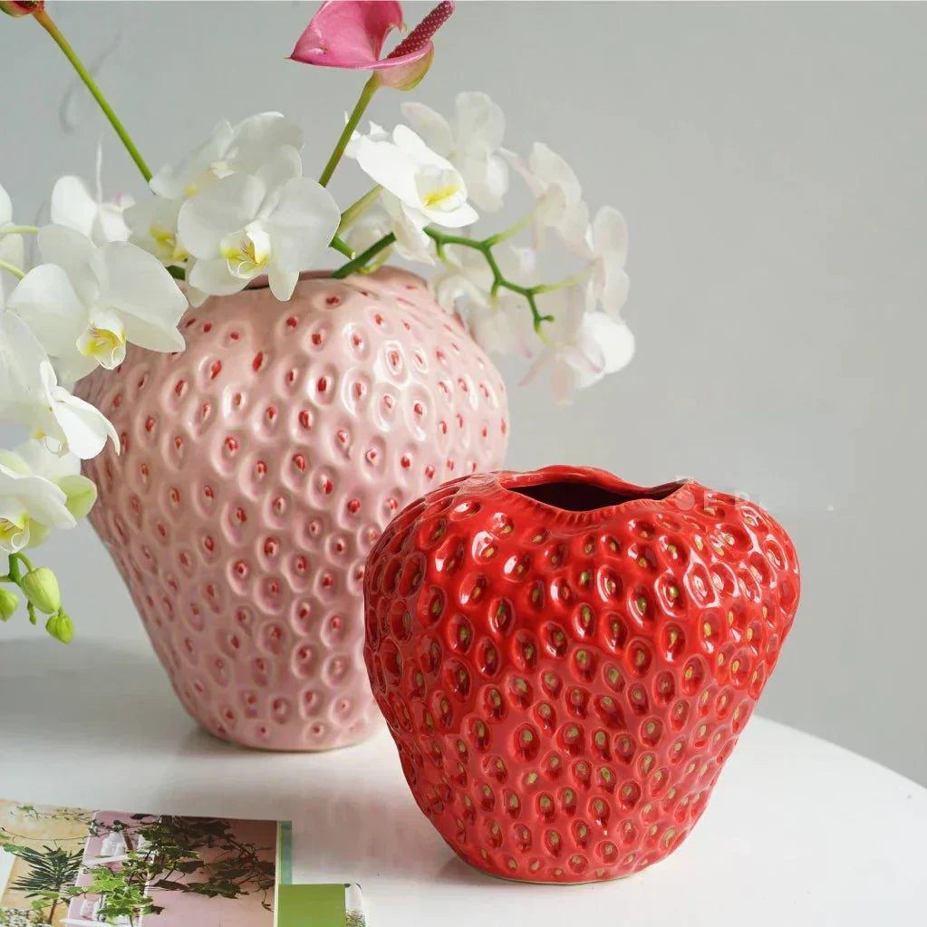 Vase Strawberry Shaped Glazed Ceramic