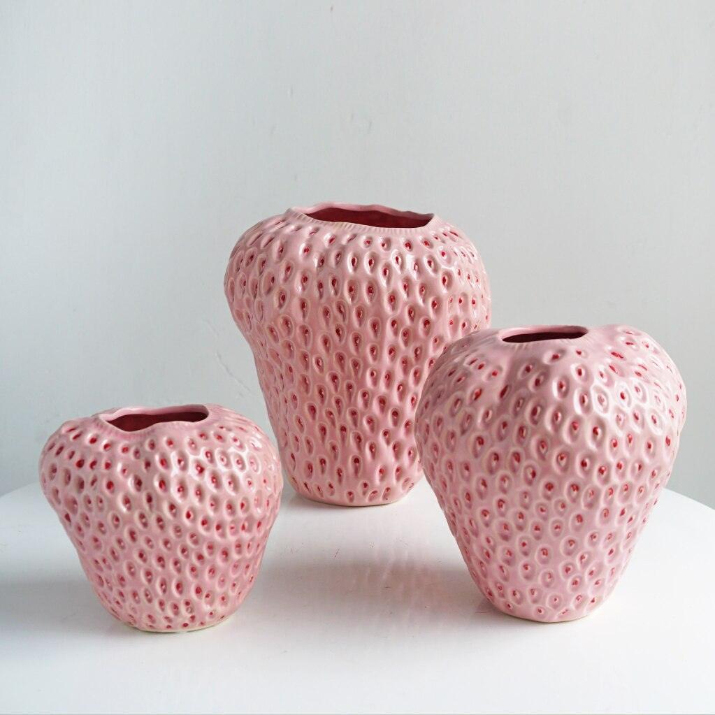 Vase Strawberry Shaped Glazed Ceramic
