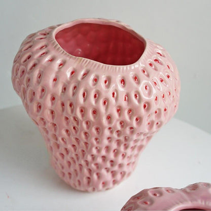 Vase Strawberry Shaped Glazed Ceramic