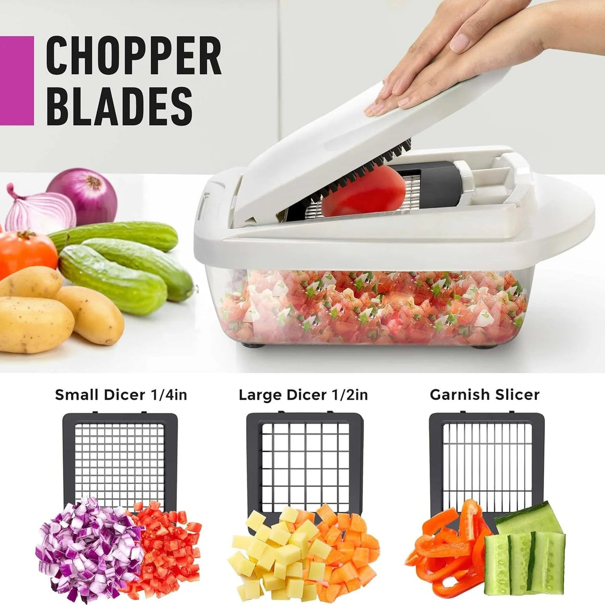 Vegetable Cutter 8 Interchangeable Stainless Steel Blades & Container