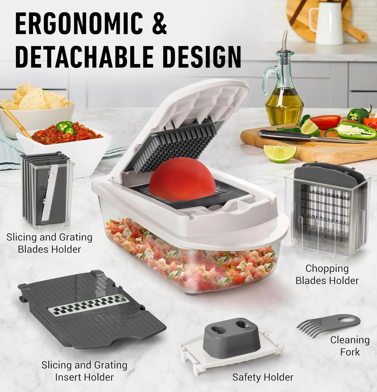 Vegetable Cutter 8 Interchangeable Stainless Steel Blades & Container