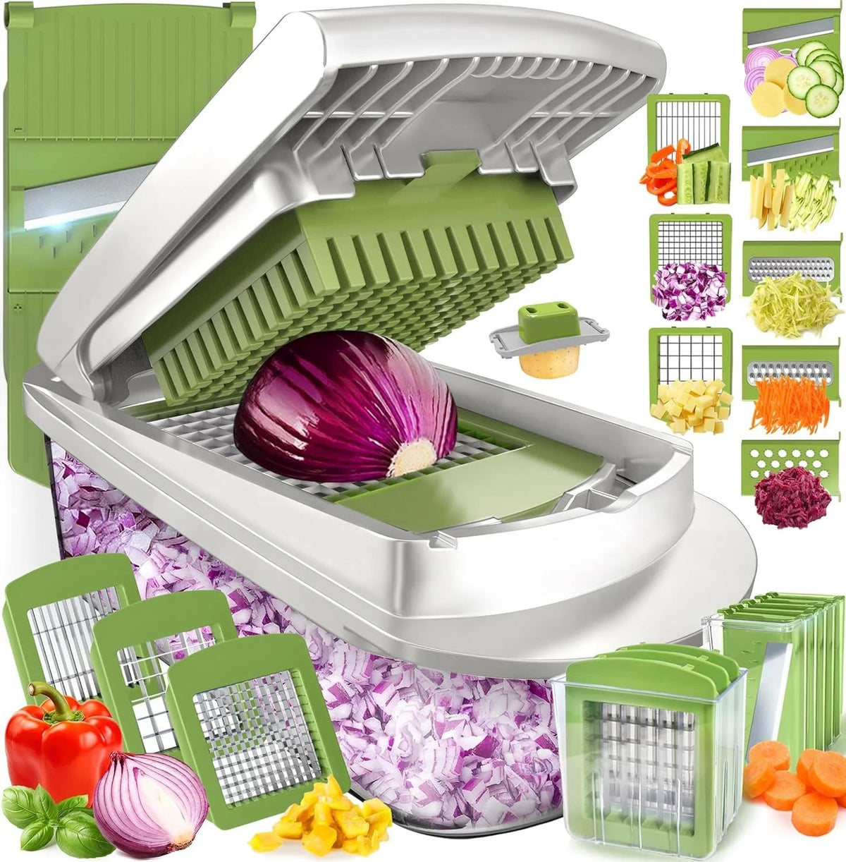 Vegetable Cutter 8 Interchangeable Stainless Steel Blades & Container