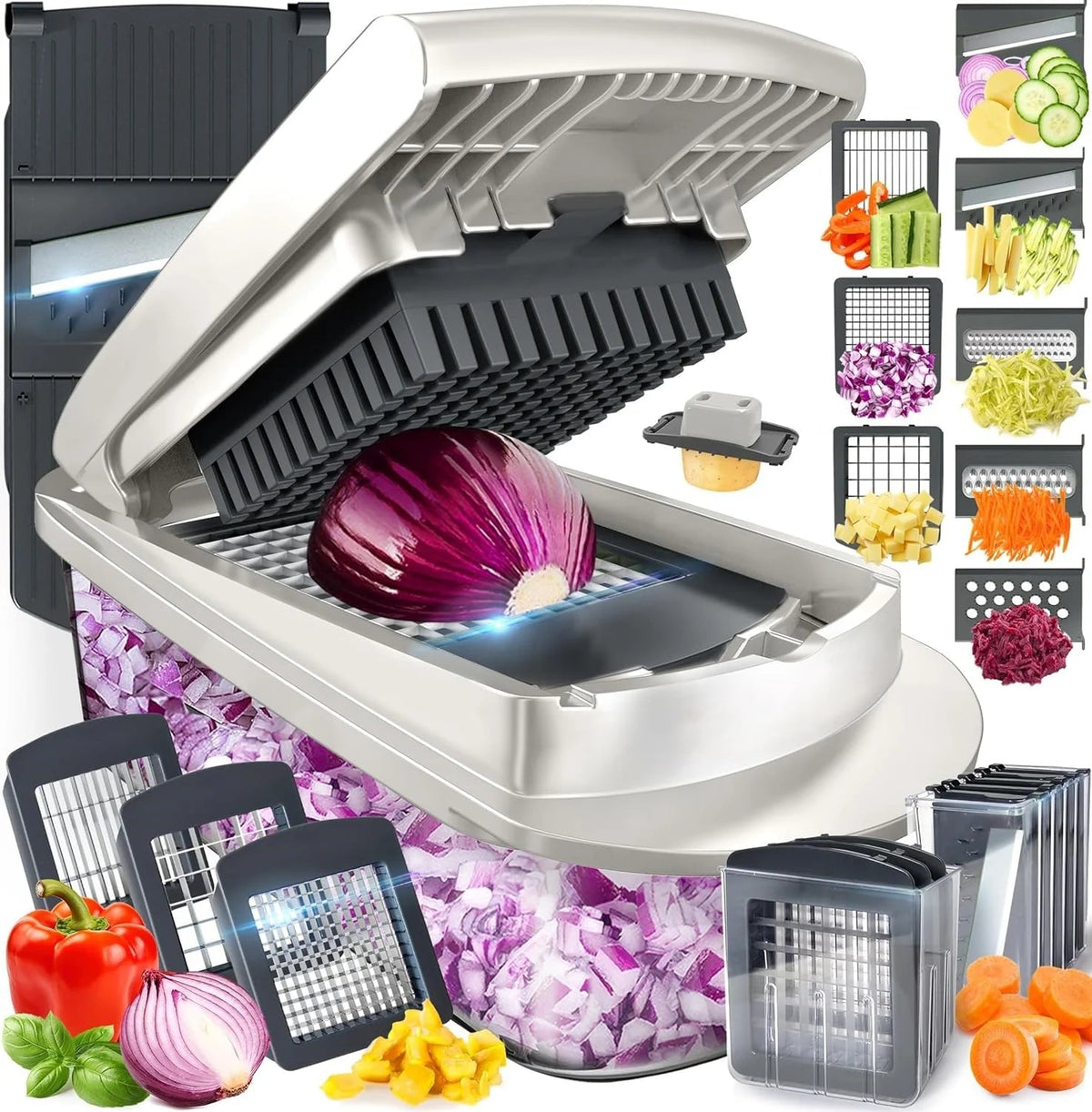 Vegetable Cutter 8 Interchangeable Stainless Steel Blades & Container