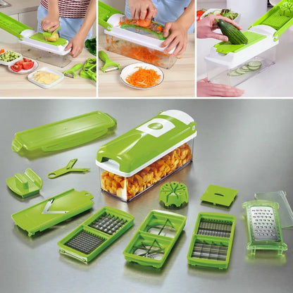 Vegetable Slicer 8 Stainless Steel Blades & Catch Container