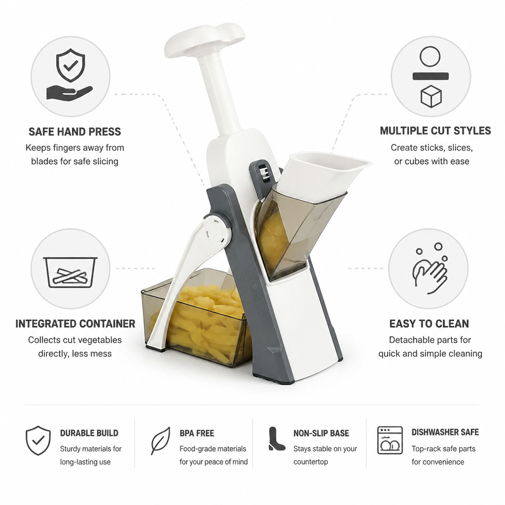 Vegetable Slicer Hand-Press & Integrated Container