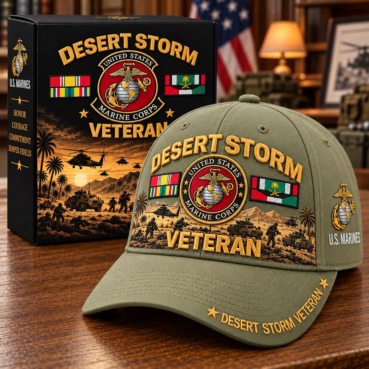 Veteran Baseball Cap Desert Storm Tribute Adjustable Fit Curved Brim
