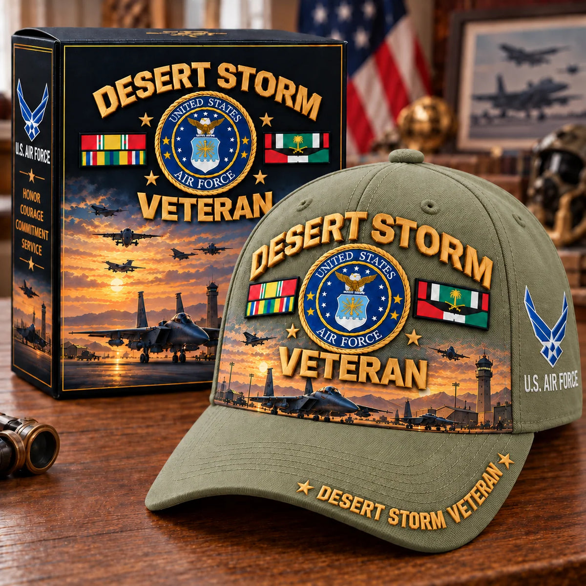 Veteran Baseball Cap Desert Storm Tribute Adjustable Fit Curved Brim