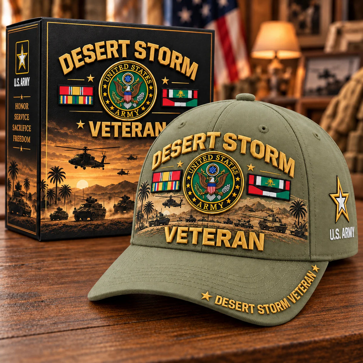 Veteran Baseball Cap Desert Storm Tribute Adjustable Fit Curved Brim