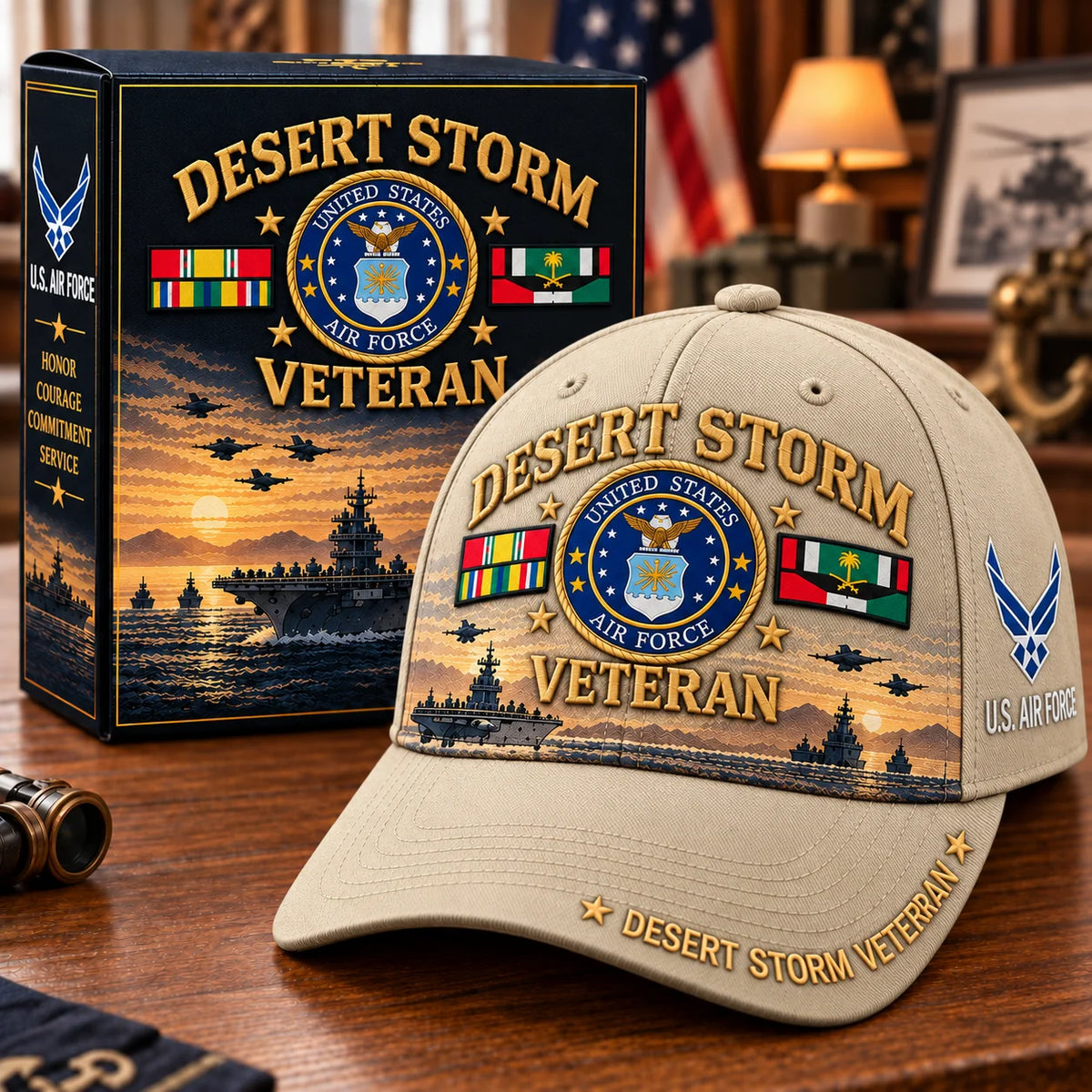 Veteran Baseball Cap Desert Storm Tribute Adjustable Fit Curved Brim