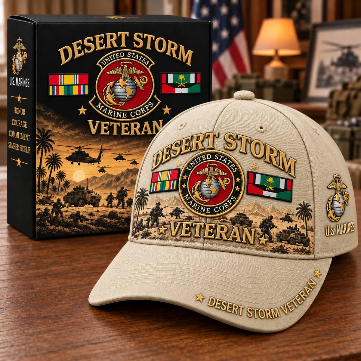 Veteran Baseball Cap Desert Storm Tribute Adjustable Fit Curved Brim