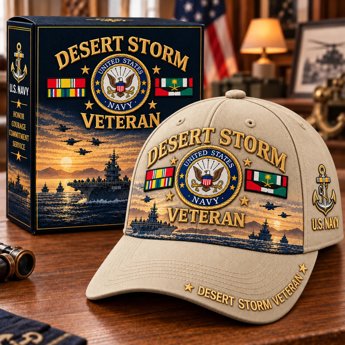 Veteran Baseball Cap Desert Storm Tribute Adjustable Fit Curved Brim