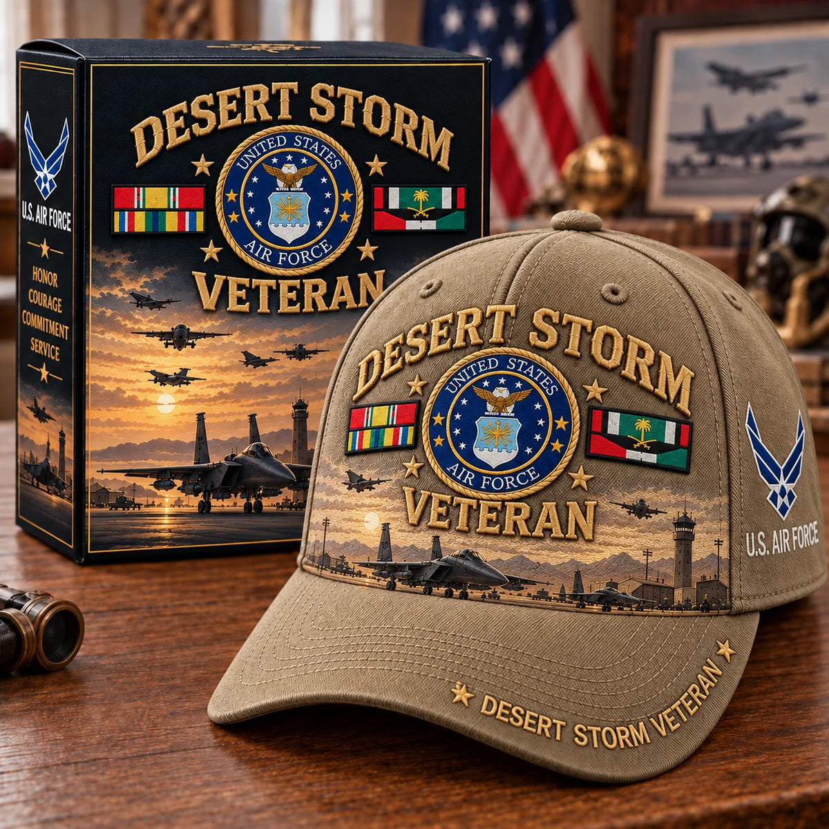 Veteran Baseball Cap Desert Storm Tribute Adjustable Fit Curved Brim