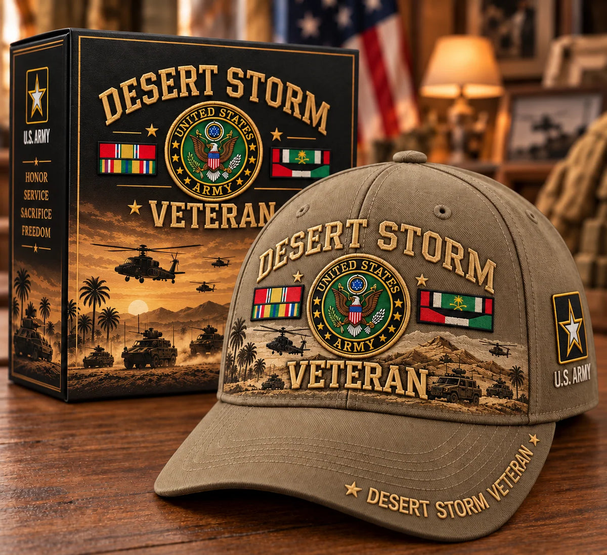 Veteran Baseball Cap Desert Storm Tribute Adjustable Fit Curved Brim